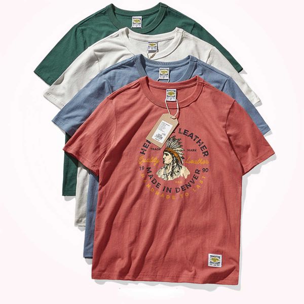 Herren-T-Shirts Sommerneues Herren-T-Shirt mit Vintage-Aufdruck, amerikanischer lässiger Rundhalsausschnitt aus reiner Baumwolle, gewaschenes, gebürstetes Kurzarm-Bottom-Shirt J230516