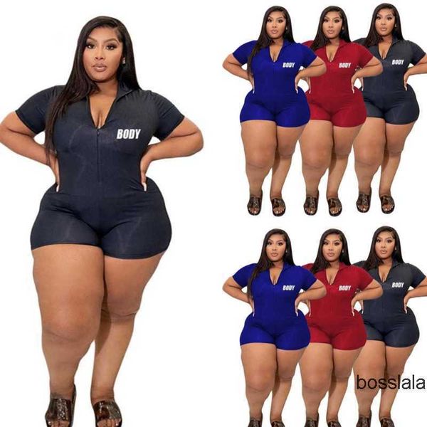 Roupas femininas Tamanho grande Designer macacão de letras sólidas impressão em vinicho em vinicho em videira curta de manga curta Clube Skinny Roma