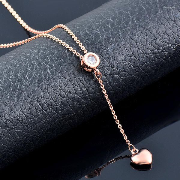 Anhänger Halsketten SINLEERY Mode Runde Kubikzircon Herz Anhänger Halskette Für Frauen Rose Gold Farbe Kette Schmuck Hochzeit Zubehör