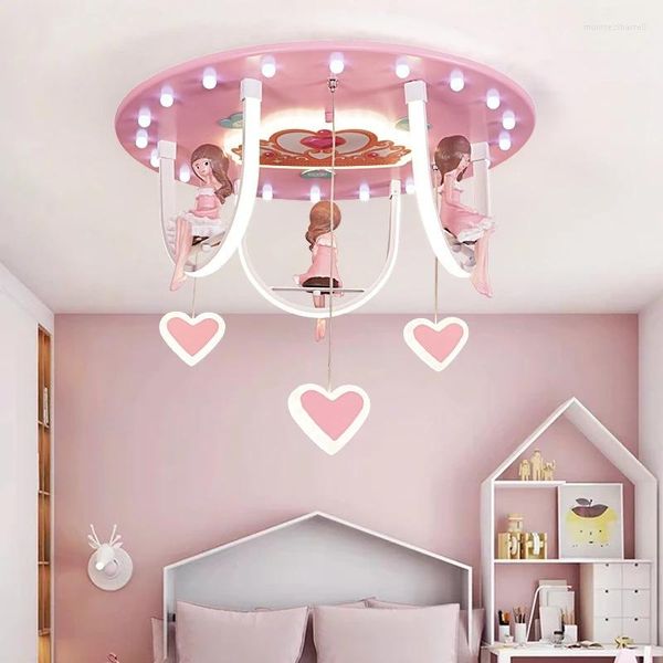 Kolye lambaları Basit ve sıcak pembe mavi tavan lambası yatak odası oda karikatür göz koruma