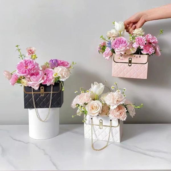 Brocada de presente 1pc Bolsa de mão forma de rosa Flor de embalagem Caixas Caixas Caixa Aniversário de casamento Dia dos namorados