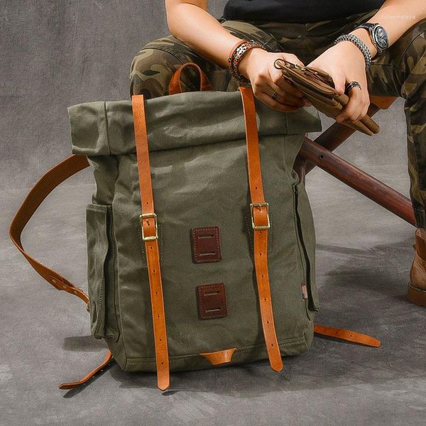 Rucksack Große Kapazität Erweitern Reines Kupfer Öl Wachs Leinwand Reisen Retro Casual Wasserdicht Outdoor Bergsteigen