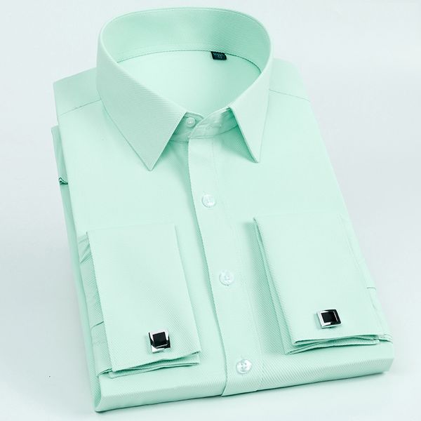 Camisas casuais masculinas Camisa de punho francês masculino Manga longa Slim Fit Tuxedo Camisetas com abotoaduras colar de botão duplo poli/algodão 230516