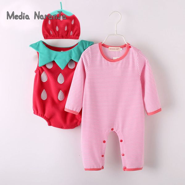 Rompers, roupa de bebê, traje de morango de manga cheia Romperhatvest Infant Halloween Festival Purim Pograph Clothing 230516