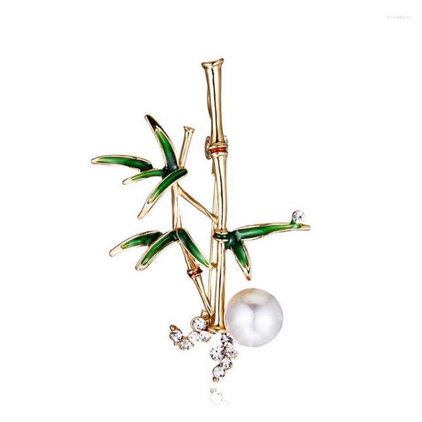 Broschen Luxus Kristall Grün Emaille Pin Bambus Für Frauen Männer Simulierte Perle Baum Pflanze Brosche Bankett Party Hochzeiten Schmuck