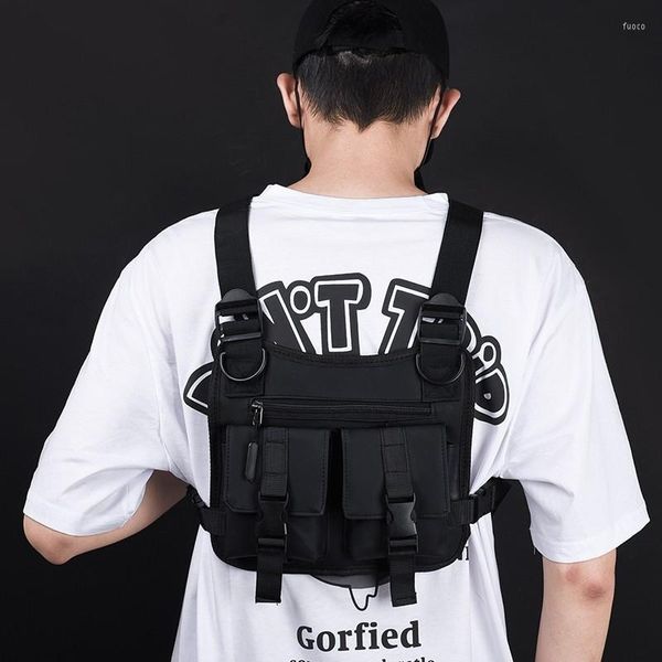Backpack Tectical Techwear Cargo Saco de colete Homens Harajuku Street Hip Hop Sacos de peito de vários bolsos multi-bolsos funcionais pacote ajustável
