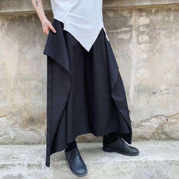 Herrenhosen, dunkelschwarze, gerade Hosen für Herren, Retro-OverSize, Baggy, lässig, weites Bein, japanischer Krieger, Doppel-Culottes, trendige Herrenkleidung