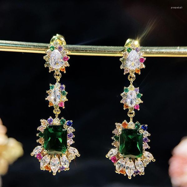 Orecchini pendenti RUZZALLATI 2023 Retro Emerald Zirconia per le donne Orecchino a goccia color oro Gioielli di fidanzamento in argento di lusso