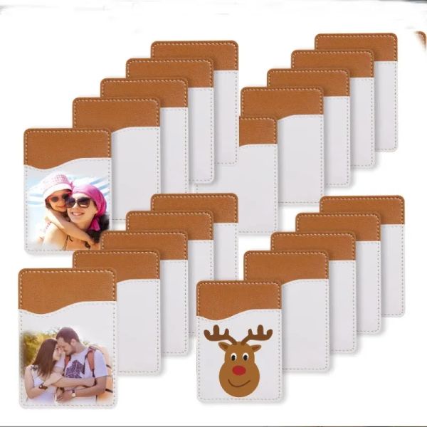 Portador de cartão de sublimação PU CELO CELO CELELO Back Stick com adesivo White Blank Blank Pocket Credit Cartes Capas de Natal por atacado