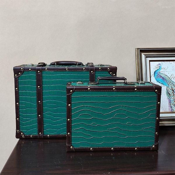 Чемоданы Vintage Travel Case кожаная коробка деревянная отделка хранения чемодан 14 