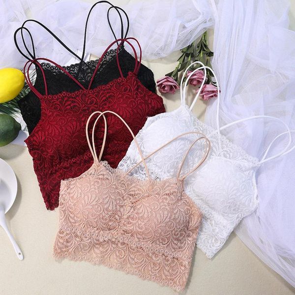 Camisoles Tanks Mulheres Bras Pad Push Up Up Wireless Lace Bra Top Top Sexy Bralette Plus Tamanho Fitness Roupa Destaca Padrão de Flor Lingerie Copo cheio