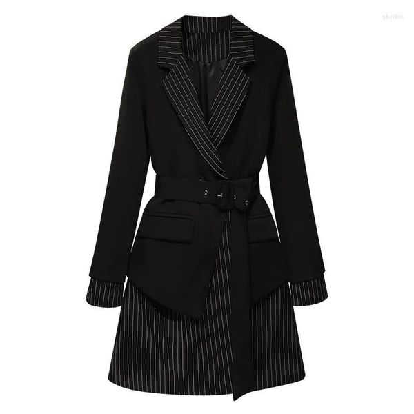 Trench da donna Giacca a vento nera moda Donna 2023 Primavera Autunno Vintage Blazer lungo Capispalla Sleeveel Abito elegante