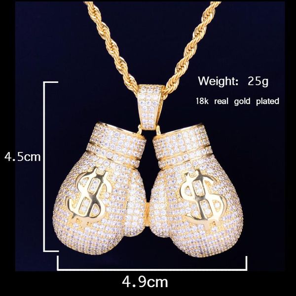 Anhänger Halsketten Hip Hop Rock Bling Iced Out Schmuck Dollor Symbol Boxhandschuhe Halskette mit 4mm Tenniskette Kubikzircon Geschenke