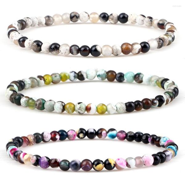 Strand Natural Stone Bracelets Многоцветные пожарные агаты круглые бисера упругое браслеты, бревень, женщины, мужчины, йога ювелирные украшения pulseira