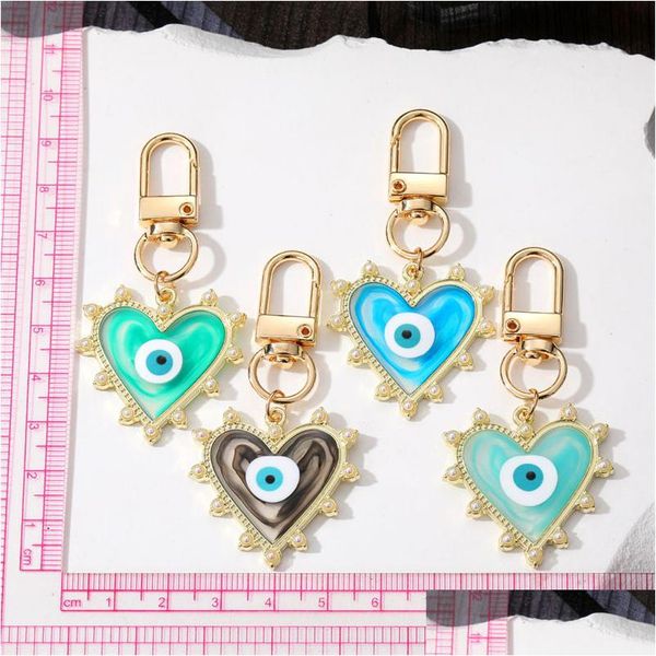 Chave anéis Candy Color Blooming Heart Evil Eye Charp For Friend Lovers Prese