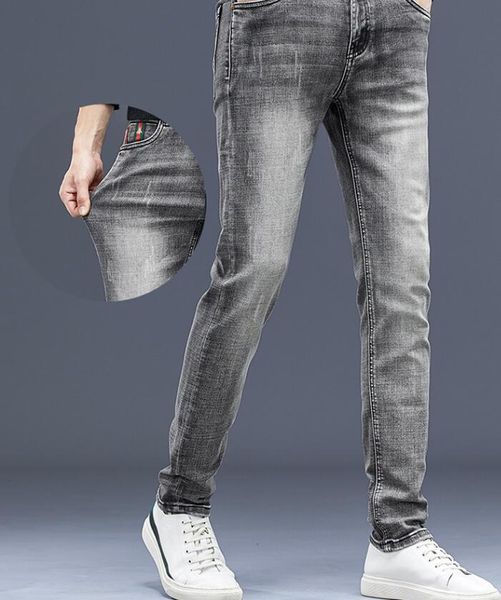 Erkek Kot Moda Markası Kot Penerler Erkek Arı Nakış Sonbahar Kış Yeni Gri Elastik İnce Uygun Küçük Ayak Uzun Pantolon