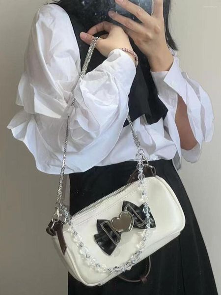 Abendtaschen JIAERDI Harajuku Herz Bogen Handtaschen Frauen 2023 Sommer Mädchen Kette Perlen Umhängetasche Weibliche Retro Fee Kern Y2k