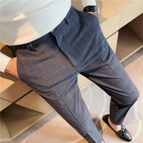 Abiti da uomo Pantaloni eleganti da uomo Plaid Business Casual Slim Fit Lunghezza alla caviglia Pantalon Classic Vintage Check Suit Pantaloni Matrimonio 28-38