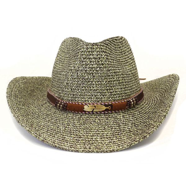 Cappelli da cowboy di paglia occidentali per donna Uomo Summer Wide Brim Beach Panama Cowgirl Cap Protezione solare Top Hat Sombreros De Mujer