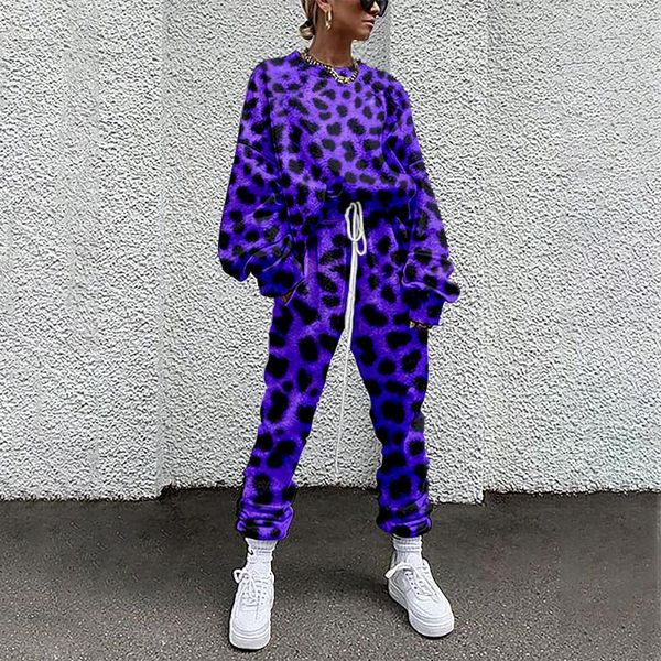 Pantaloni a due pezzi da donna SOJINM 2023 Tuta da donna Felpa Pantaloni sportivi dritti Stampa maculata leopardata 2 Completo Fitness sportivo XL