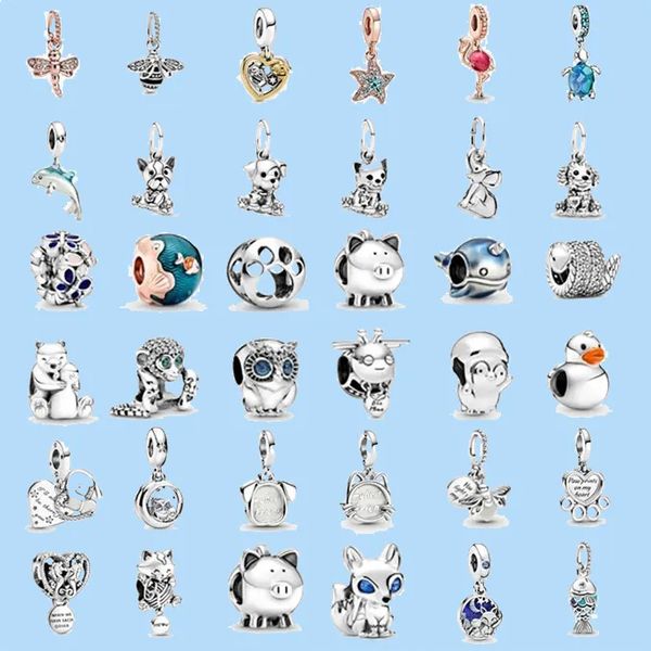 925 Sterling Silver Charms para fabricação de jóias para miçangas Pandora Dangle Charm Women Women Beads de alta qualidade Presente de jóias por atacado cão pata de tartaruga pingente