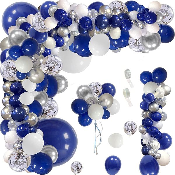 Outros suprimentos de festa de evento 146pcs kit de garland bola branca azul marinho Balão real de confete de prata de prata