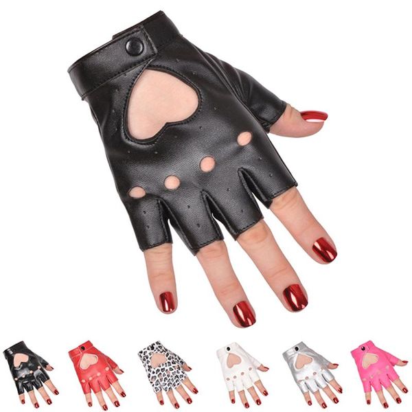 Luvas de cinco dedos 1 pank mulheres punk curto couro sintético meio dedo moda sem dedos senhora bela