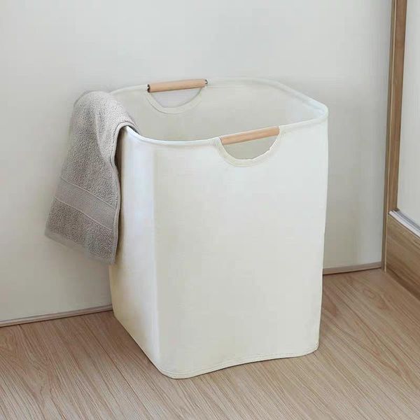 Organização Japonês Simples Dobrável Pano Portátil Cesto de Roupas Sujas Cesto de Armazenamento Doméstico Quarto Banheiro Cesto de Lavanderia Branco LB595
