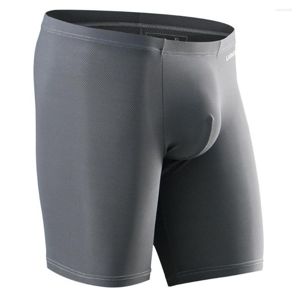 Unterhosen Männer Eis Seide Trunk Bulge Pouch Lenthen Boxer Weiche Elastizität Atmungsaktive Unterwäsche Lange Bein Slips Sport Fitness Shorts Tragen