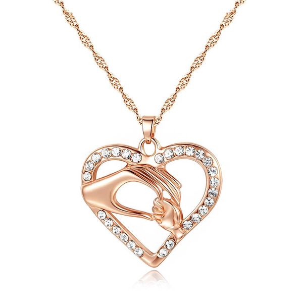 Anhänger Halsketten Großhandel 12 stücke Mon Baby Hand Hohl Zirkonia Herz Anhänger Rose Gold Kette Muttertag Geschenk für Frauen