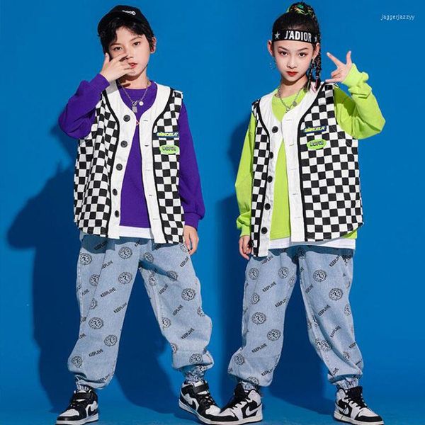 Bühnenkleidung Kinder Teenager zeigen Outfits Hip Hop Danicng Kleidung ärmellose Jacke Hosen für Mädchen Jazz Dance Kostüme Straßenkleidung