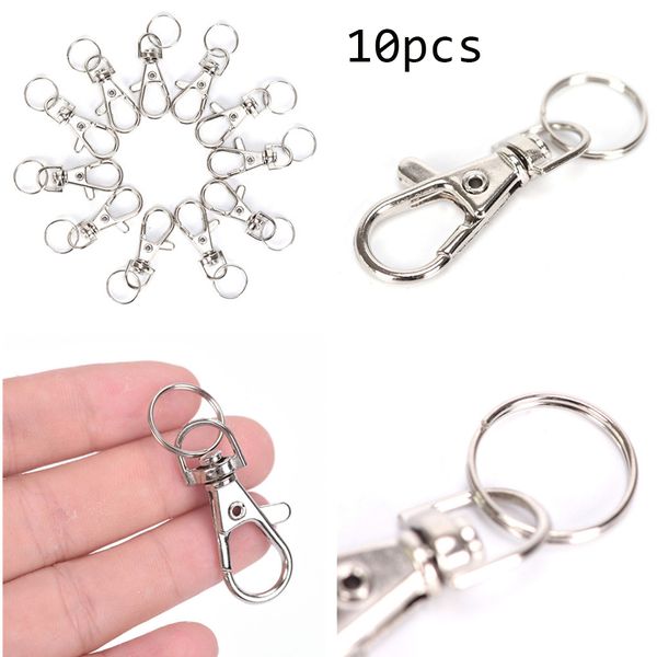 10pcs/lot klasik anahtarlık yüzüğü metal döner ıstakoz toka klipsleri anahtar kancalar anahtar zincir bölünmüş halka diy çanta takılar wholeales