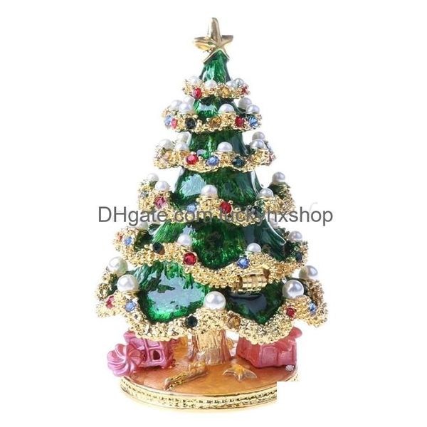 Jewelry Boxes Christmas Tree Trinket Box Organizer Hand Painted Enameled Vintage Style Decorative Hinged 211014 Drop Delivery Packag Dhnfu