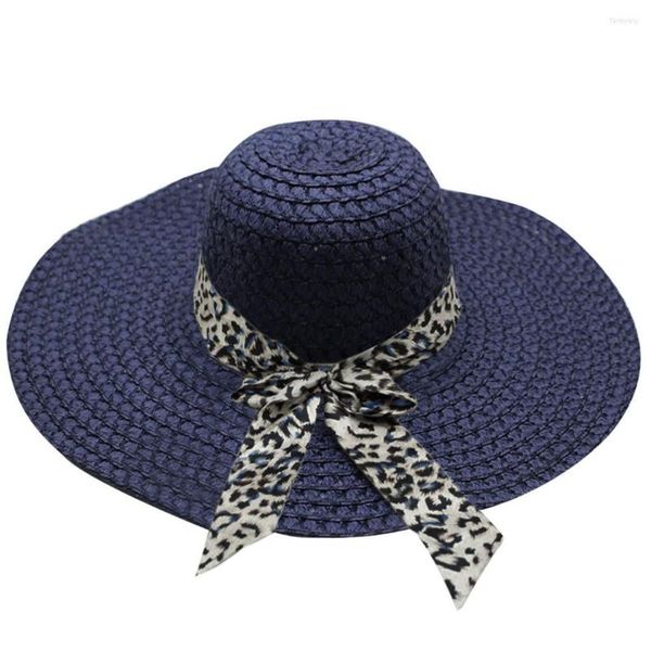 Cappelli a tesa larga Moda Donna Stampa leopardata Grande cappello di paglia Sole Floppy Summer Beach Cap Sombrero Mujer Verano 2023 # L
