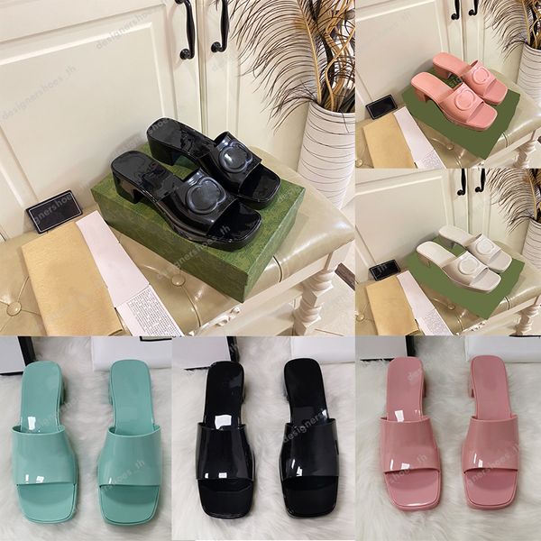 Designer-Hausschuhe, Damen-Sandalen, Jelly-Slide, klobige Gummi-Slides, Plattform-Slipper, flache Slides, modische Strandschuhe, Sandale mit Absatz