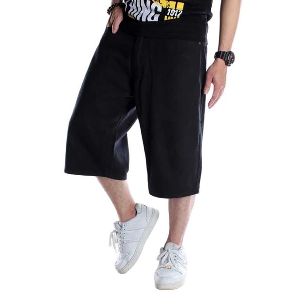 Pantaloncini da uomo Moda Hiphop Denim Uomo Casual Jeans larghi larghi Streetwear Danza Skateboard nero Abbigliamento taglie forti