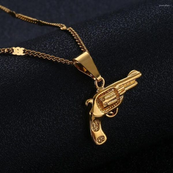 Anhänger Halsketten Mode Niedliche Goldfarbe Revolver Pistole Halskette Hip Hop Kette Schmuck