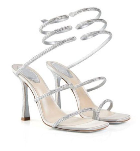 23S Women Wedding noivo Branco Sandália Sandália Alta RC-Sandal 105mm Sandálias de joias quadradas de joias Cleo