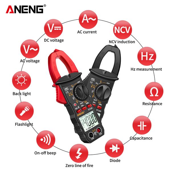 Pinza amperometrica ANENG ST180 4000 Conta Pinza amperometrica digitale Multimetro corrente AC Amperometro Tester di tensione Car Amp Hz Capacità NCV Ohm Tool 230516