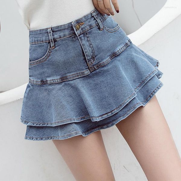 Röcke Vintage Rüschen Denim Shorts Rock Frauen 2023 Streetwear Damen Kurze Jeans Casual Alle Spiel Elastische Ballkleid Weibliche