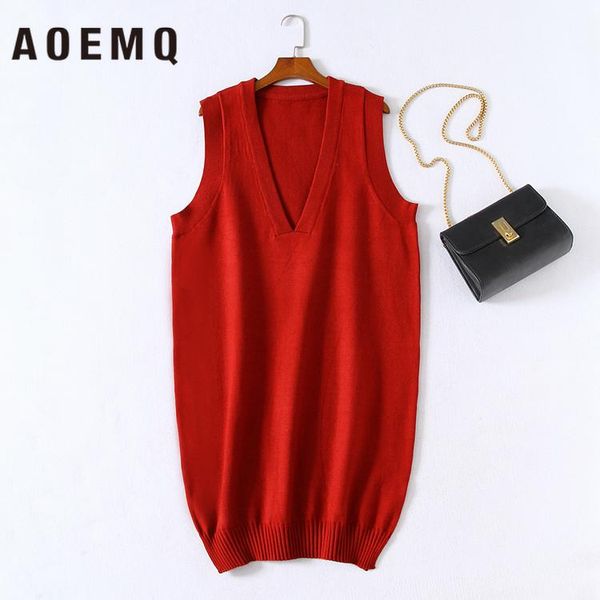 Женские жилеты Aoemq Fashion Vest 3 Сплошные цвета Outlearse Dleveless Long Section осень свитера свободные беременные женщины зимняя одежда