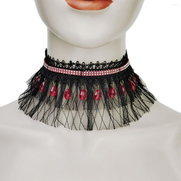 Ketten Euro-amerikanische Halloween Ins Retro Persönlichkeit Vampir Kristall Spitze Halskette Weibliche Ornament Kragen Kleidung Zubehör