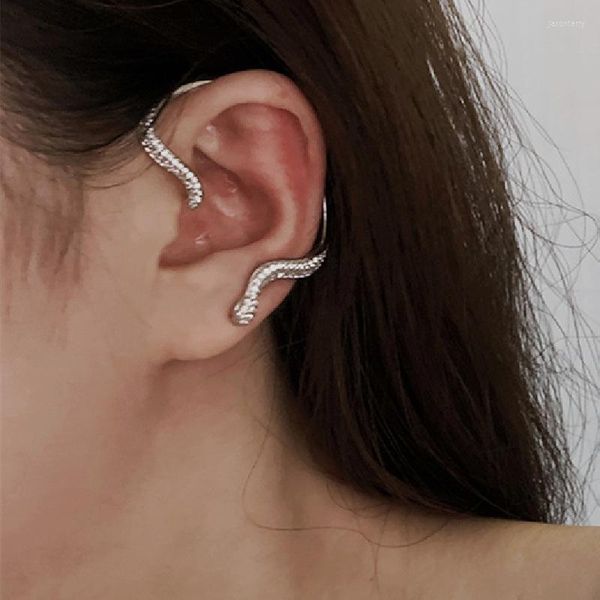 Orecchini a bottone S925 Silver Needle Vintage Dark Punk Snake Ear Cuff Micro-intarsiato Zircon Super Flash Auricle Accessori Pendientes