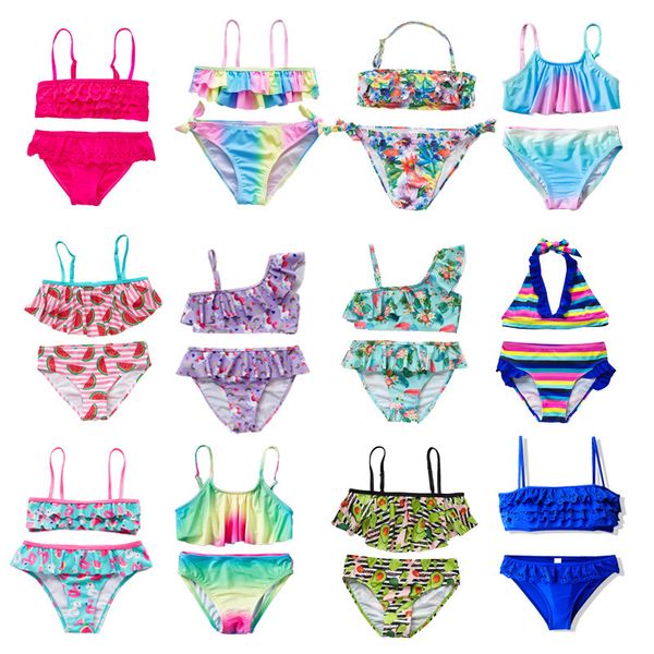 Zweiteilige Anzüge 314Years Mädchen Badeanzug Zwei Stücke Kinder Bademode Schwimmen Kinder Split Hohl Falbala Bikini Sets Badeanzug 230515