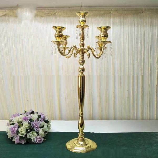 5 Arms Gold Candelabra Metal Candleds Stands Wedding Road Lead for Party Decoration Metal Candelabra Centerpieces IMAKE897