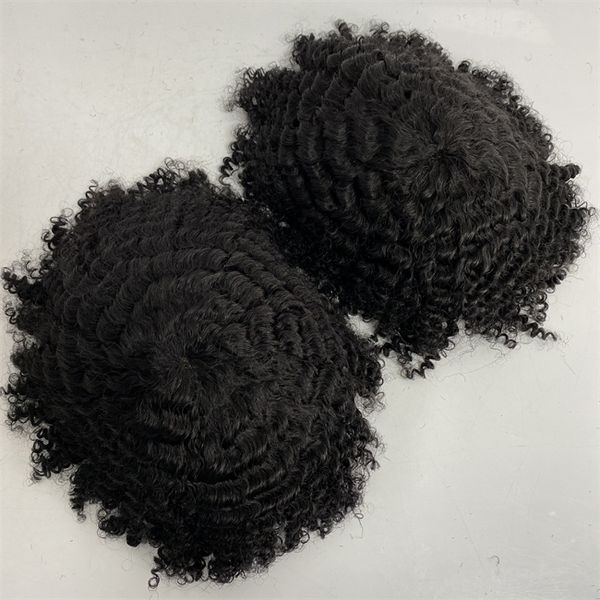 Sistemi di capelli umani vergini cinesi 1b # Colore nero naturale 10mm Wave 8x10 Toupee Full Lace Unit per uomini neri