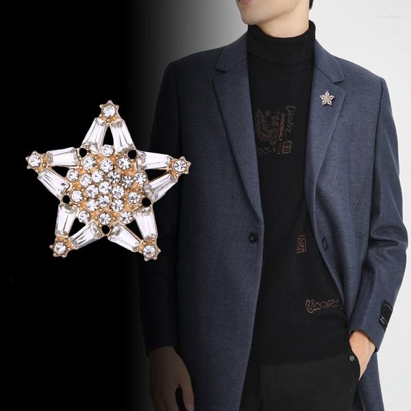 Broches de moda coreana Rhinestone Star Broche Pins para homens homens Ter Suit Coat Corpesage Metal Crystal Luxulry Jewelry Acessórios