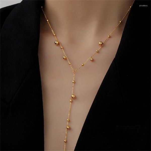 Ketten 316L Edelstahl Lange-Stil Gold Farbe Quasten Perlen Kette Anhänger Damen Halskette Mode Exquisite Schmuck SAN1026