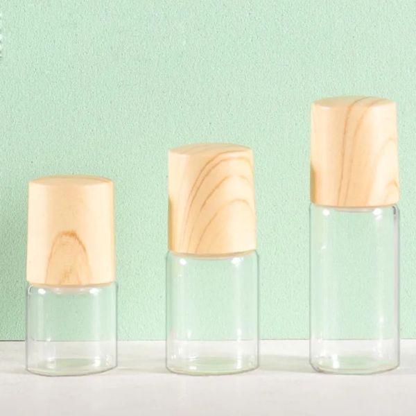 Amber Clear 1ml 2ml 3ml 5ml Roll On Flacone di vetro per fiale con tappo in plastica di bambù 600 pezzi / lotto Alta qualità