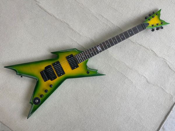 Chitarra elettrica OEM 6 corde corpo verde / giallo con tastiera in palissandro, ponte tremolo, personalizzabile